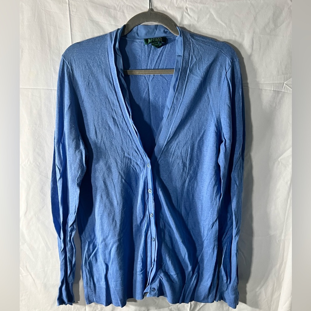 Linen lightweight cardigan in baby blue by Lauren Ralph Lauren
